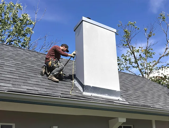 Griswold Chimney Sweep team member finishing chimney construction in Griswold, CT