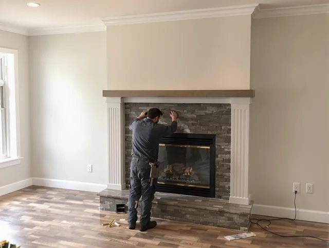 Griswold Chimney Sweep finishing a custom fireplace install in Griswold, CT